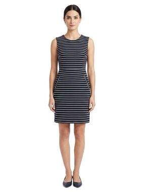 Lands End Women’s Navy Striped Shift Dress with Pockets